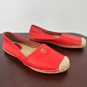 Coach Rhodelle Red Leather Espadrille Flats Gold Logo Shoes Womens Size 9 B